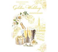 Golden 50th Anniversary Card Champagne Foil Finish Lovely Verse