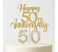 Golden 50th Wedding Anniversary Cake Topper Set - Elegant Reusable Cake Decorations with Number 5 & 0 for Golden Wedding Party