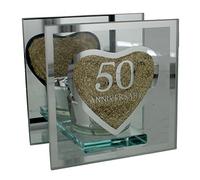Golden 50th Wedding Anniversary Tea Light Holder Mirrored Glass