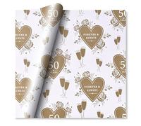 Golden 50th Wedding Anniversary Wrapping Paper 1 Sheet & 1 Tag