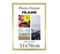 Golden 51x 76 cm Poster Frames - Large MDF Wooden Frames 51x76cm - Both Ways Wall Hanging Wall Gallery Living Room Poster Picture Frame With Styrene Shatterproof Perspex Sheets