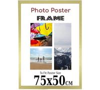 Golden 75x 50 cm Poster Frames - 75 x 50 cm Frame- Large MDF Wooden Frames 75x50cm - Both Ways Wall Hanging Wall Gallery Living Room Poster Picture Frame With Styrene Shatterproof Perspex Sheets