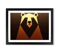 Golden Abstract Bear H1022 Framed Print for Living Room Bedroom Home Office Décor, Wall Art Picture Ready to Hang, Black A4 Frame (34 x 25 cm)