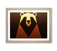Golden Abstract Bear H1022 Framed Print for Living Room Bedroom Home Office Décor, Wall Art Picture Ready to Hang, Oak A2 Frame (64 x 46 cm)