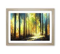 Golden Abstract Forest Vol.1 H1022 Framed Print for Living Room Bedroom Home Office Décor, Wall Art Picture Ready to Hang, Oak A4 Frame (34 x 25 cm)