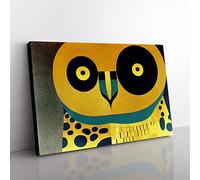 Golden Abstract Owl Canvas Wall Art Print Ready to Hang, Framed Picture for Living Room Bedroom Home Office Décor, 60x40 cm (24x16 Inch)