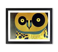 Golden Abstract Owl H1022 BLK Framed Print for Living Room Bedroom Home Office Décor, Wall Art Picture Ready to Hang, Black A4 Frame (34 x 25 cm)