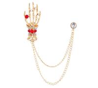Golden Alloy Skeleton Hand Brooch for Men Women, Creative | Unique Horror Design, Rhinestone Details, for Spooky Season Celebrations and Festive Events
