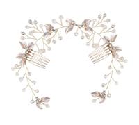 Golden Alloy Twisted Flower Pearl Hair Comb Clip Bride Side
