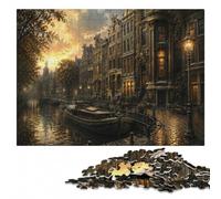 Golden Amsterdam Canal Stone Relief Jigsaw Puzzle for Adults, 1000 Pieces | Gift for puzzle lovers with hands-on indoor leisure on weekends.