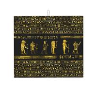 Golden Ancient Egyptian Gods Hieroglyphs Egypt Dish Drying Mat 16"" x 18"" in,Absorbent Microfiber Kitchen Countertop Table Protector,Multi-Purpose Counter Rack Sink Drainer Pad, Black