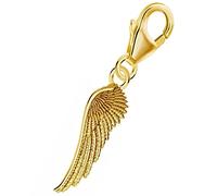 Golden Angel Wings Carabiner Charm Pendant for Charm Bracelet 925 Sterling Silver