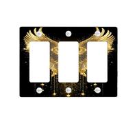 Golden Angel Wings Light Switch Cover Plate/Outlet Covers, Shimmering Gold for Home Decor, Elegant Style for Any Season 3 Gang Wall Plate