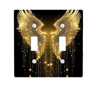 Golden Angel Wings Light Switch Cover Plate/Outlet Covers, Shimmering Gold for Home Decor, Elegant Style for Any Season Double Toggle