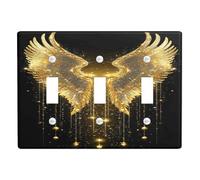 Golden Angel Wings Light Switch Cover Plate/Outlet Covers, Shimmering Gold for Home Decor, Elegant Style for Any Season Triple Toggle