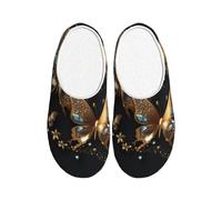 Golden Animal Butterfly Women's Slippers Flannel House Slippers for Men Galaxy Non-Slip Warm Winter Shoes for Indoor Outdoor UK 9-10