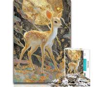 Golden Animal Deer Puzzles for Teenagers 1000 Pieces,Challenging To Complete But Fun And Humorous with Matching Poster And Trivia Sheet (38x26cm)