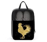 Golden Animal Rooster Black Shoe Bags for Travel Shoe Pouch Waterproof Large Shoes Storage Bag for Men Women, Travel Suitcase Shoe Organizer with Zipper & Mesh for Teens Sport