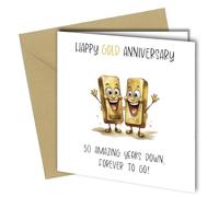 Golden Anniversary Card - Happy 50th Wedding Anniversary Card - Cute Funny Gold Anniversary Card for Couple Parents Grandparents - 50 Years Married Celebration #1742