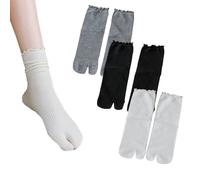 Golden Apple 3 Pairs Women Japanese Tabi Flip Flops Split Two Toe Sandal Socks Ruffle Frilly Sports Casual Socks (Black+White+Gray)