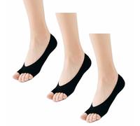Golden Apple 3 Pairs Women's Peep Toe Non-Slip Socks, Cotton Liner Toeless Yoga Casual Sock (UK, Alpha, M, L, Regular, Regular, Blackx3)