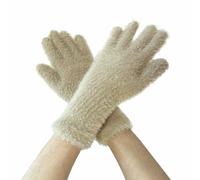 Golden Apple Plush Fluffy Full Finger Gloves Winter Warm Extended Touchscreen Mitts Knit Stretchy Gloves for Women Men (Khaki, L)