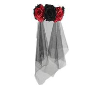 Golden Apple Women Flower Crown Headband Gothic Roses Bride Hairband with Veil Day of the Dead Halloween Cosplay (Black-Red, L)