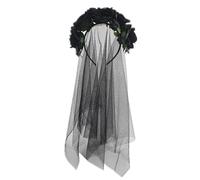Golden Apple Women Flower Crown Headband Gothic Roses Bride Hairband with Veil Day of the Dead Halloween Cosplay (Black, L)