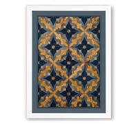 Golden Arabesque Geometric Framed Wall Art Print A3 (42×29.7cm) White, Wall Decor for Living Room, Bedroom, Office & Home, Ready to Hang, Art Gift