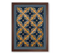 Golden Arabesque Geometric Framed Wall Art Print A4 (29.7×21cm) Walnut, Wall Decor for Living Room, Bedroom, Office & Home, Ready to Hang, Art Gift