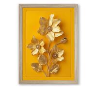 Golden Arrangement Botanical Framed Wall Art Print A1 (84.1×59.4cm) Oak, Wall Decor for Living Room, Bedroom, Office & Home, Ready to Hang, Art Gift