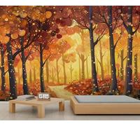 Golden Autumn Forest Murals Dreamy Fall Forest Wallpaper for Walls Fallen Leaves Woodland Wallpaper Abstract Nature Theme Wall Paper for Kids Bedroom Living Room Boys Room Mural Poster 280X200cm