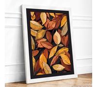 Golden Autumn Leaves Botanical Framed Wall Art Print A1 (84.1×59.4cm) White, Wall Decor for Living Room, Bedroom, Office & Home, Ready to Hang, Art Gift