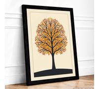 Golden Autumn Tree Scandinavian Framed Wall Art Print A1 (84.1×59.4cm) Black, Wall Decor for Living Room, Bedroom, Office & Home, Ready to Hang, Art Gift