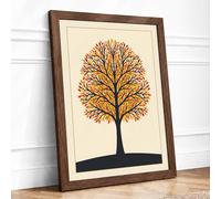 Golden Autumn Tree Scandinavian Framed Wall Art Print A1 (84.1×59.4cm) Walnut, Wall Decor for Living Room, Bedroom, Office & Home, Ready to Hang, Art Gift