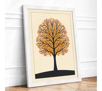 Golden Autumn Tree Scandinavian Framed Wall Art Print A1 (84.1×59.4cm) White, Wall Decor for Living Room, Bedroom, Office & Home, Ready to Hang, Art Gift