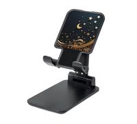 Golden background and crescent moon Cell Phone Stand for Desk Angle Height Adjustable Cell Phone Holder Folding Desktop Phone Stand Portable Cellphone Cradle Desktop Dock Compatible with All Phones
