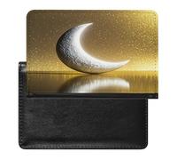 Golden Background And Crescent Moon Passport Holder Passport Cover Protector Essentials with Credit Card Slots for Women Men