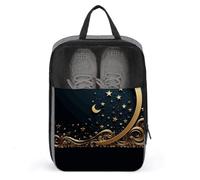 Golden Background And Crescent Moon Shoe Bag Travel Shoe Organizer Water-Resistant Shoe Pouch with Zipper Sneaker Dust Bag, gray, One Size, Modern