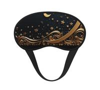 Golden Background and Crescent Moon Sleep Mask for Side Sleeper Eye Mask for Sleeping Light Blocking Sleep Eye Mask for Women Men Adjustable Elastic Strap Travel Nap Blackout Eye Shade Cover
