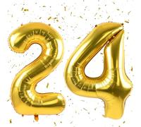 Golden Balloon 24, Number Balloons Gold, 40 Inch Golden Foil Balloon 2 & 4, Golden Number Balloon 24 Helium Balloon 24th Birthday for 24th 42th Birthday Decoration Girls Boys