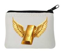 Golden Bar with Angel Wings Neoprene Coin Purse Pouch 10x11cm White