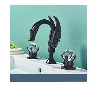 Golden Bathroom Basin Faucet Sink Tap Polished Gold Bathtub Swan Two Crystal Handwheel Elegant Mixer Tap Widespread(Matte Black B)