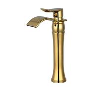 Golden Bathroom Sink Faucet Brass Hot & Cold Mixer Tap Elegant Alto Cascada Design Durable Elegant Chrome Finish Perfect for Modern Bathrooms