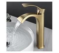 Golden Bathroom Sink Faucet, Single Lever Hot & Cold Mixer, Brass Waterfall Style Vanity Tap, Modern Basin Faucet for Contemporary Bathrooms