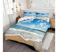 Golden Beach Coverless Duvet Double - Beautiful Sea View All Season Duvet Cosy & Lightweight Quilt Washable Comforter with 1 Pillowcases 200x200cm, Sky Blue