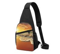 Golden Beach Sea Printed Sling Backpacks Casual Crossbody Shoulder Bag Chest Pack for Men Women