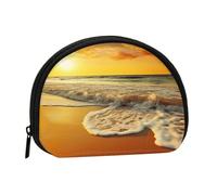 Golden Beach Sea Prints Coin Purse Shell Mini Pouch Wallet Change Bag for Women Girls Kids
