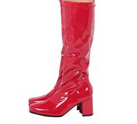 Golden Beads Ladies Womens Fancy Dress Party Go Go 1960s & 1970s Retro Look Girls Shoes | Lady Costume Heels Boots Zip Closure In Patent Colors Mid Block Heels 2.5inch (12 UK, Red, numeric_12)
