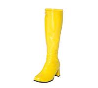 Golden Beads Ladies Womens Fancy Dress Party Go Go 1960s & 1970s Retro Look Girls Shoes | Lady Costume Heels Boots Zip Closure in Patent Colors Mid Block Heels 2.5inch (4 UK, Yellow, Numeric_4)